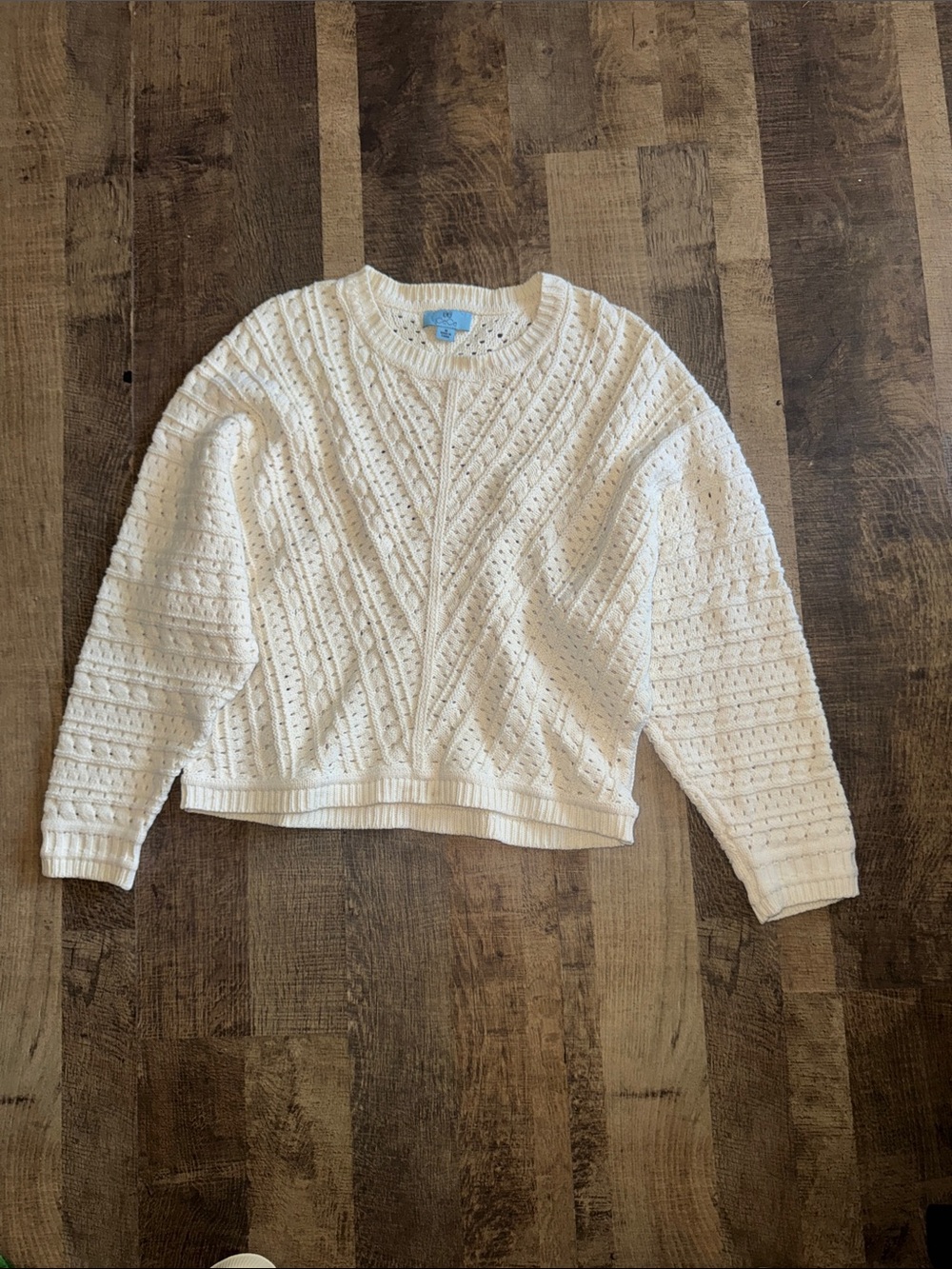 CeCe Ivory Cream Open Knit Cable Chevron Sweater Size M Cozy Chic